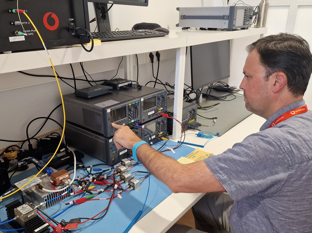 Gabriel Caffarena, chip development manager at Vodafone, testing the new Open RAN multi-vendor management system